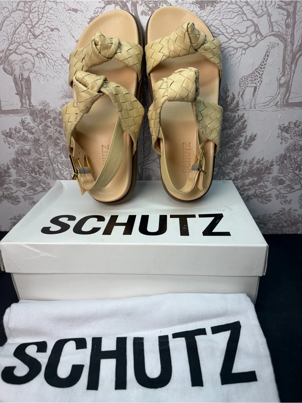 Schutz Kareena Knot Sporty Sandal in Natural Nibs woven leather